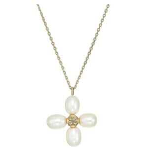NEW Tory Burch Faux Pearl Gold Clover Pendant Necklace Statement Feminine Gift